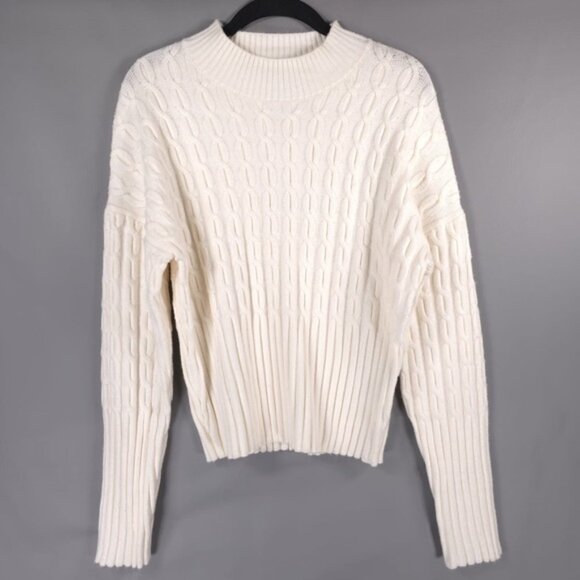 NWT JASON WU Cable Knit Rib Hem & Cuffs Pullover Sweater Ivory JW453000 LARGE - Picture 1 of 11